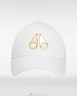 Baseball caps Moose Knuckles Gold Logo Icon Cap Hombre Blancas Doradas | 297681-CSV