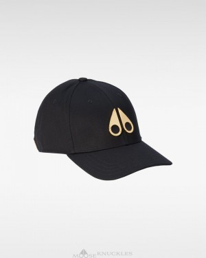 Baseball caps Moose Knuckles Gold Logo Icon Cap Hombre Negras Doradas | 720195-OPA