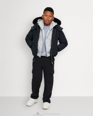 Chaqueta De Bombardero Moose Knuckles Bomber Shearling Niños Azul Marino Negras | 284579-QSM