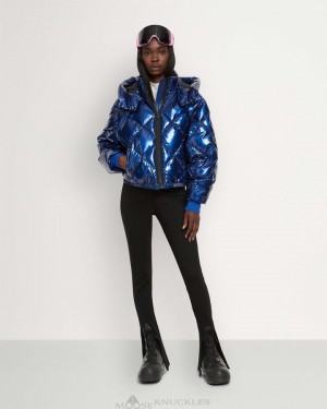 Chaqueta De Bombardero Moose Knuckles Flightweight Glossy Bankhead Bomber Mujer Cobalt | 390547-YHK