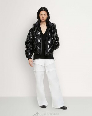Chaqueta De Bombardero Moose Knuckles Flightweight Glossy Bankhead Bomber Mujer Negras | 726839-YPE