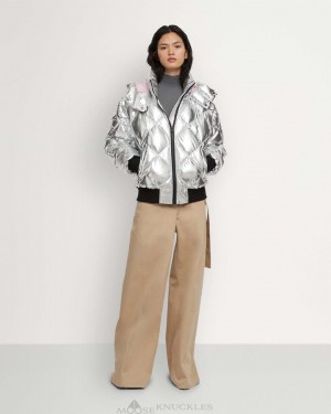 Chaqueta De Bombardero Moose Knuckles Flightweight Metallic Bankhead Bomber Mujer Plateadas | 769053-UHV