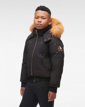 Chaqueta De Bombardero Moose Knuckles Gold Bomber Fur Niños Negras Doradas | 120846-GAV