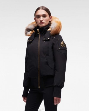Chaqueta De Bombardero Moose Knuckles Gold Debbie Bomber Fur Mujer Negras Doradas | 916532-RLQ