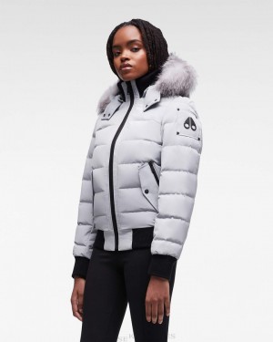 Chaqueta De Bombardero Moose Knuckles Onyx Ladriere Bomber Mujer Gray Birch / Frost Fox Fur | 792364-PMQ