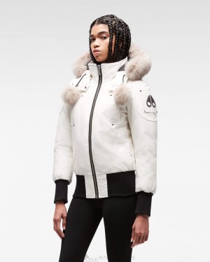 Chaqueta De Bombardero Moose Knuckles Original Debbie Bomber Fur Mujer Milky Way / Stoned Fox Fur | 603791-WGU