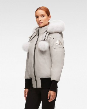 Chaqueta De Bombardero Moose Knuckles Original Debbie Bomber Fur Mujer Gris | 864752-ECH
