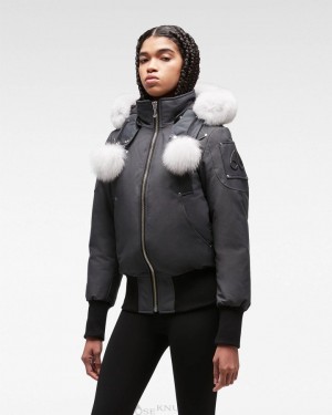Chaqueta De Bombardero Moose Knuckles Original Debbie Bomber Fur Mujer Granite / Natural Fox Fur | 251634-AHL