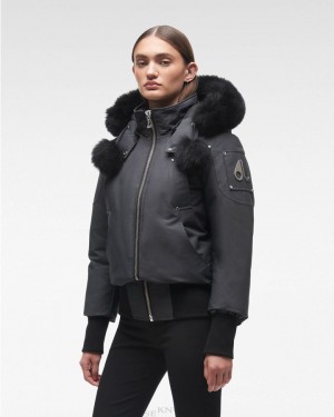 Chaqueta De Bombardero Moose Knuckles Original Debbie Bomber Fur Mujer Negras | 702531-KCV