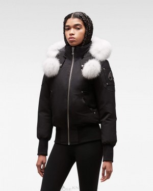 Chaqueta De Bombardero Moose Knuckles Original Debbie Bomber Fur Mujer Negras | 285471-UQT