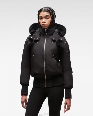 Chaqueta De Bombardero Moose Knuckles Original Debbie Bomber Fur Mujer Negras Negras | 234651-RXI