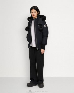 Chaqueta De Bombardero Moose Knuckles Original Debbie Bomber Shearling Mujer Azul Marino Negras | 472156-EKD