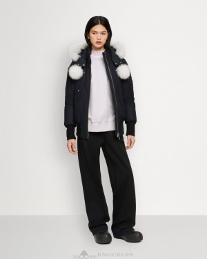 Chaqueta De Bombardero Moose Knuckles Original Debbie Bomber Shearling Mujer Azul Marino | 321670-BCK