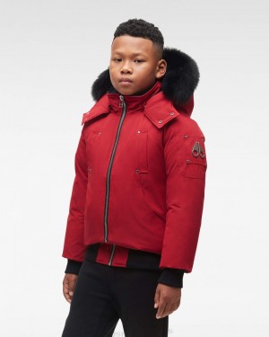 Chaqueta De Bombardero Moose Knuckles Original Bomber Fur Niños Rojas Oscuro Negras | 284319-CGK