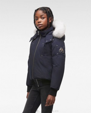 Chaqueta De Bombardero Moose Knuckles Original Bomber Fur Niños Azul Marino | 916032-XAG