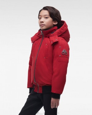 Chaqueta De Bombardero Moose Knuckles Original Bomber Niños Rojas Oscuro | 573486-SOD