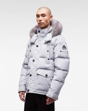Chaquetas Moose Knuckles Onyx Round Island Jacket Hombre Gray Birch / Frost Fox Fur | 354170-IRV