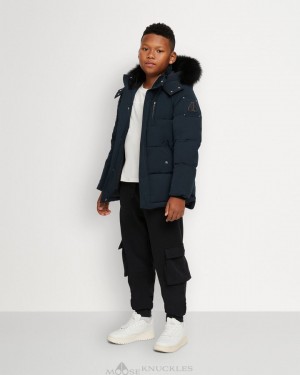 Chaquetas Moose Knuckles Original 3q Shearling Niños Azul Marino Negras | 201374-TSH