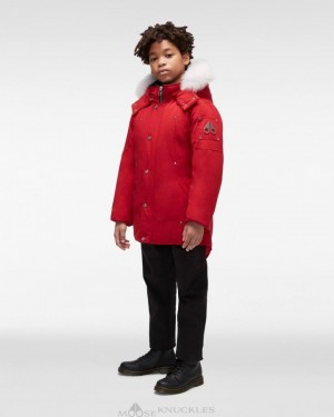 Parkas Moose Knuckles Original Parka Fur Niños Rojas Oscuro Negras | 150267-TIS