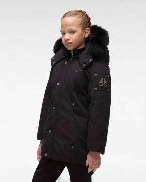 Parkas Moose Knuckles Original Parka Fur Niños Negras Negras | 237649-PTZ