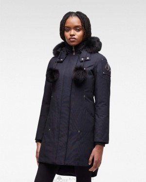 Parkas Moose Knuckles Original Stirling Parka Fur Mujer Azul Marino Negras | 501234-PZT