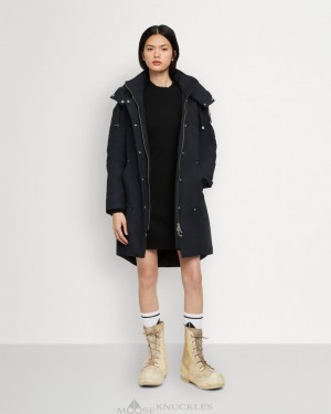 Parkas Moose Knuckles Original Stirling Parka Mujer Azul Marino Negras | 610597-COR